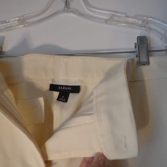 ALFANI Elegant Cream with Brown cuffs Cotton-Rayon Wide Leg Dress Pants Women 12 - Picture 5 of 8